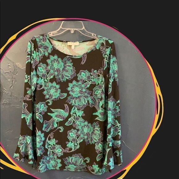 🎁 CHAUS NEW YORK PAISLEY LONG SLEEVES TOP - Picture 1 of 8